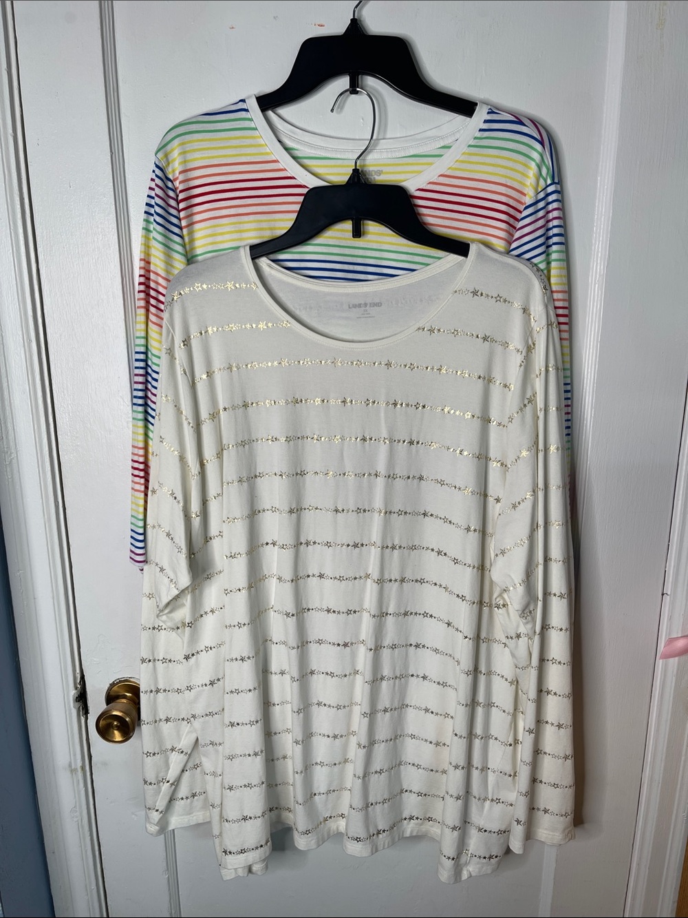 Lands End 3X Shirt Bundle Stars Stripes Rainbow Long Sleeves 3/4 Plus Size Women